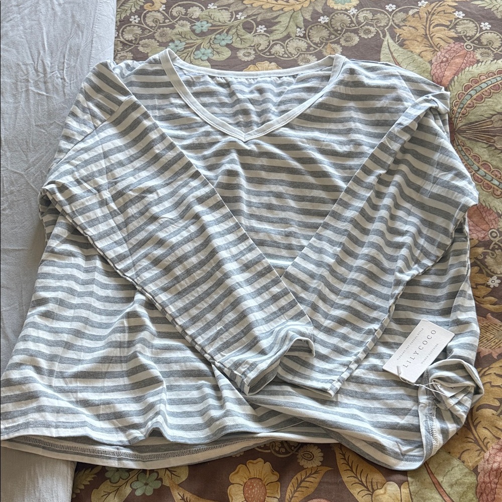 Super soft Lily CoCo French Painters Shirt Women's Striped Gray Top